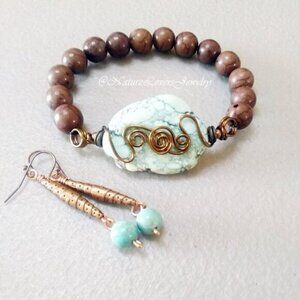 Gift Set: Beaded Bracelet & Earrings ~ Copper & Turquoise Howlite - Southwestern